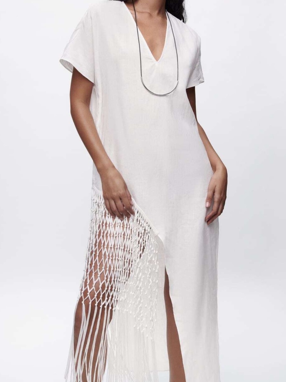 Zara White Linen Fringe Dress